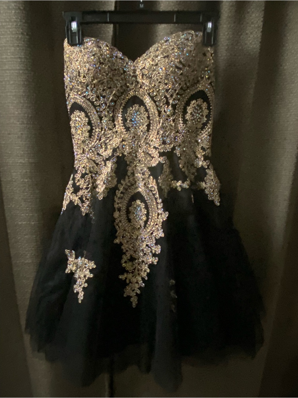 Girls Black Tulle Party Dress with Gold Embellished Bodice